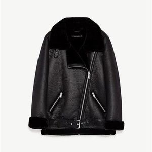NWT Zara Faux Fur Double Faced Biker Jacket